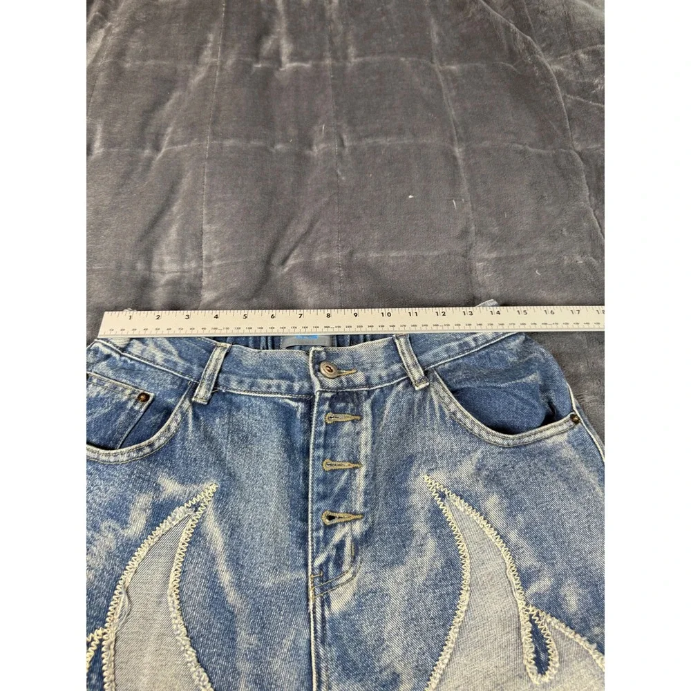 Choize Club XL Jeans Denim‎ Blue Flame Design Distressed Hem Elastic Waist - Picture 6 of 14
